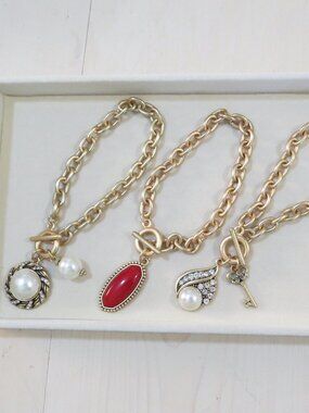 Matte Gold Tone Toggle Bracelets - SET of 3 - Unmarked